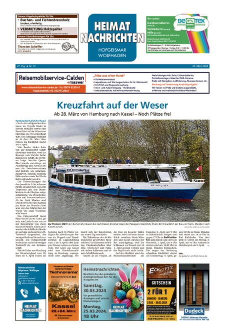 Heimatnachrichten Hofgeismar/Wolfhagen vom 23.03.2024