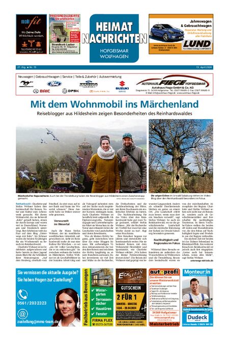 Heimatnachrichten Hofgeismar/Wolfhagen vom 13.04.2024