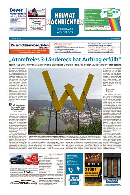 Heimatnachrichten Hofgeismar/Wolfhagen vom 20.04.2024