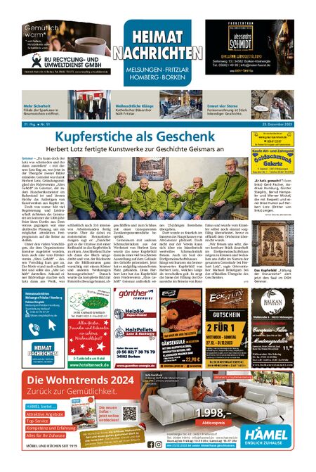 Heimatnachrichten Melsungen/Fritzlar-Homberg vom 23.12.2023