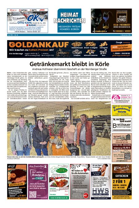 Heimatnachrichten Melsungen/Fritzlar-Homberg vom 01.11.2025