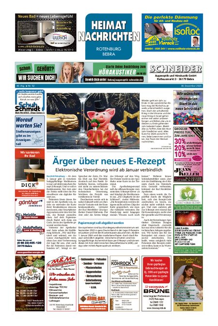 Heimatnachrichten Rotenburg/Bebra vom 30.12.2023
