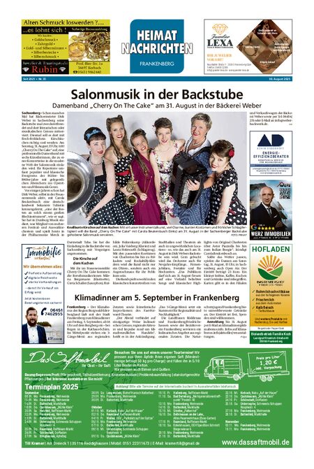 Heimatnachrichten Frankenberg vom 30.08.2025