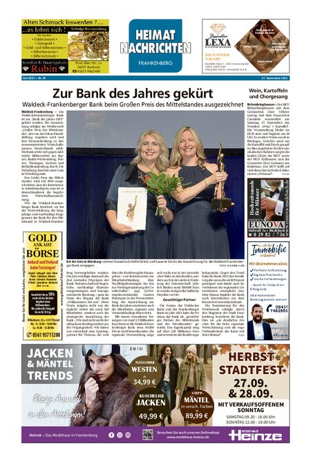 Heimatnachrichten Frankenberg vom 27.09.2025