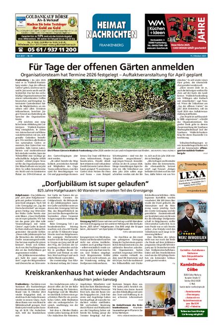 Heimatnachrichten Frankenberg vom 11.10.2025