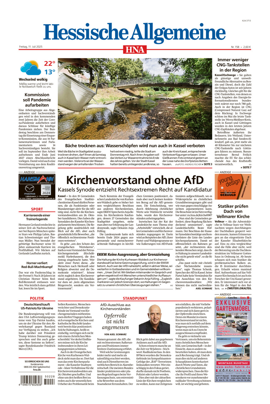Hessische Allgemeine (Kassel-Nord) vom Freitag, 11.07.2025