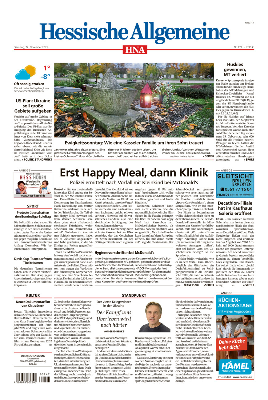 Hessische Allgemeine (Kassel-Nord) vom Samstag, 22.11.2025