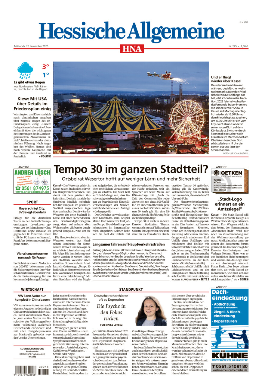 Hessische Allgemeine (Kassel-Nord) vom Mittwoch, 26.11.2025