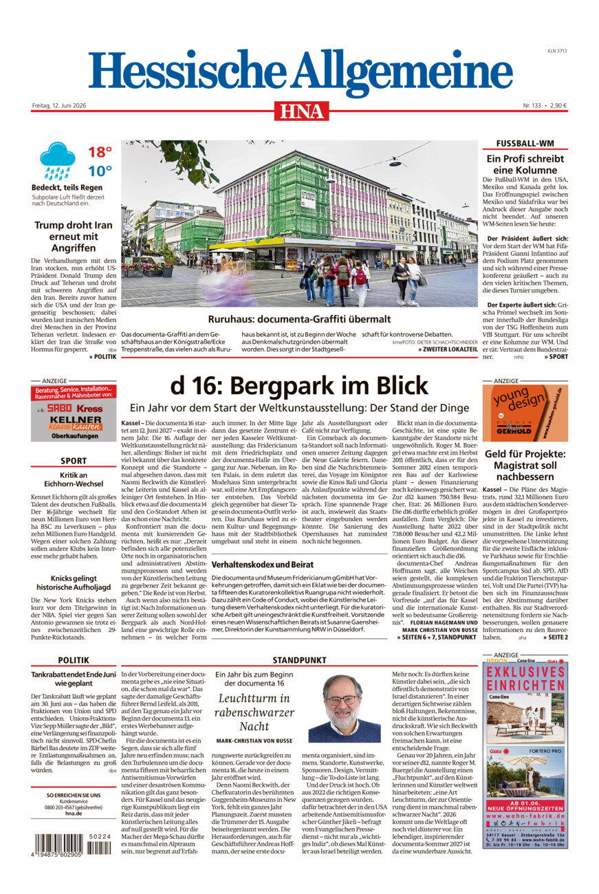 Hessische Allgemeine (Kassel-Nord) vom Freitag, 12.06.2026