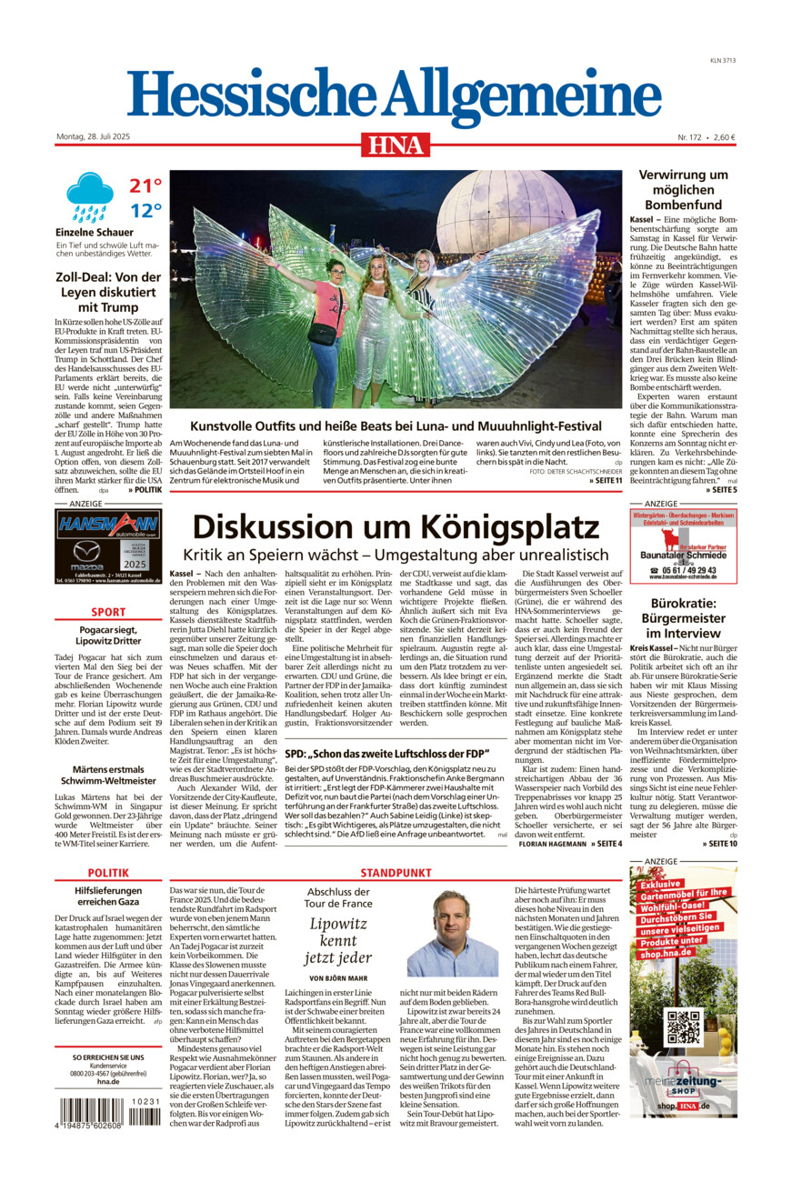 Hessische Allgemeine (Kassel-Nord) vom Montag, 28.07.2025