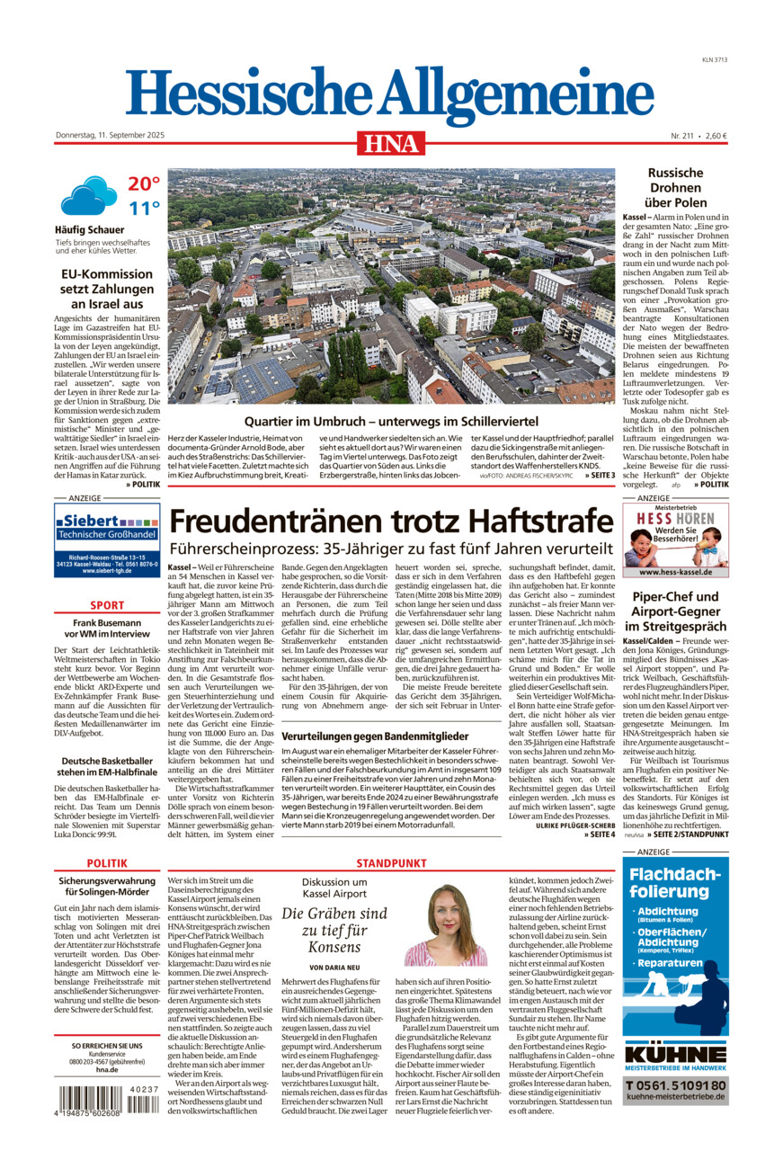 Hessische Allgemeine (Kassel-Nord) vom Donnerstag, 11.09.2025