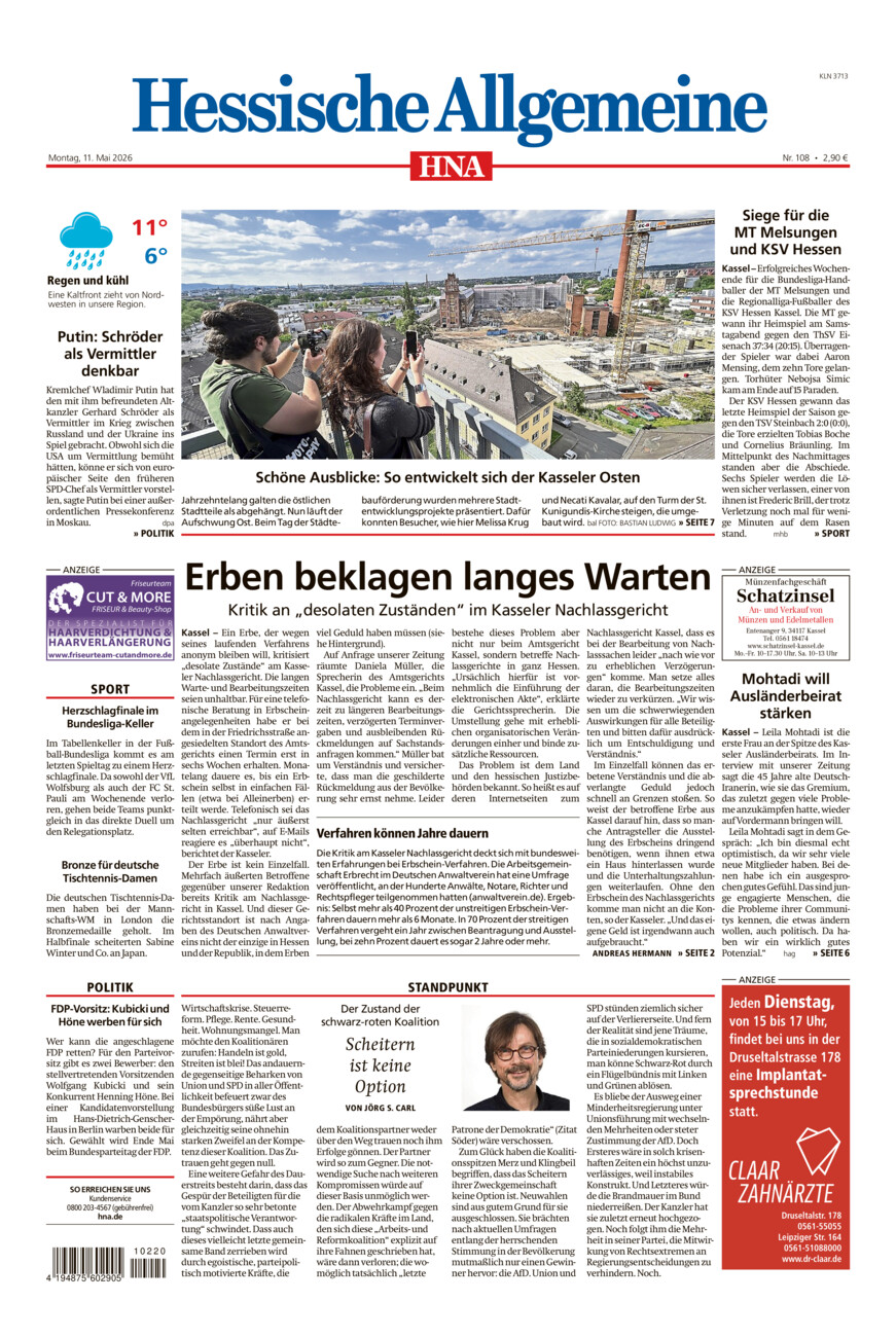 Hessische Allgemeine (Kassel-Nord) vom Montag, 11.05.2026