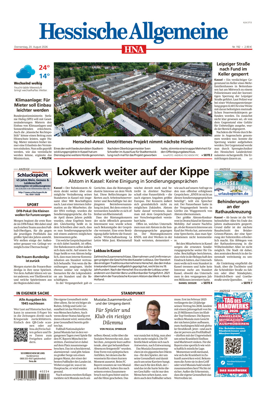 Hessische Allgemeine (Kassel-Nord) vom Donnerstag, 20.08.2026