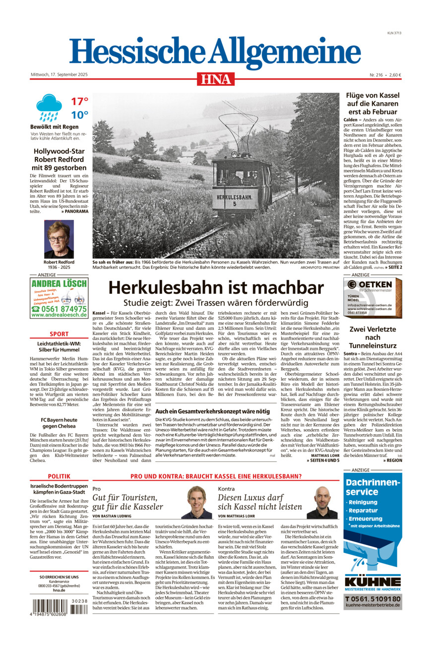 Hessische Allgemeine (Kassel-Nord) vom Mittwoch, 17.09.2025