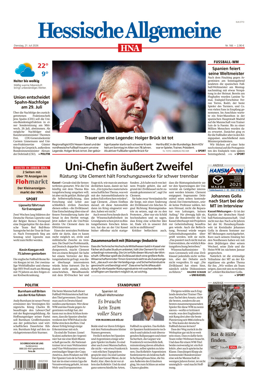 Hessische Allgemeine (Kassel-Nord) vom Dienstag, 21.07.2026