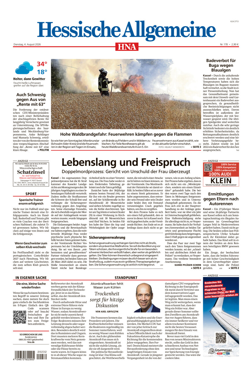 Hessische Allgemeine (Kassel-Nord) vom Dienstag, 04.08.2026