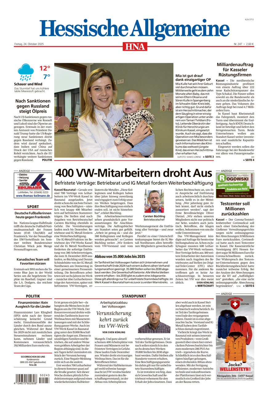 Hessische Allgemeine (Kassel-Nord) vom Freitag, 24.10.2025