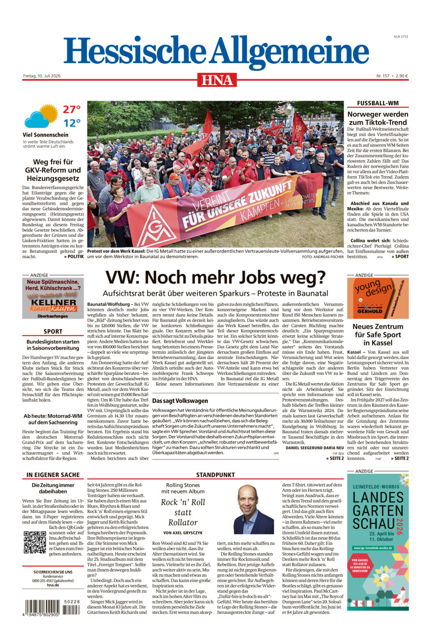 Hessische Allgemeine (Kassel-Nord) vom Freitag, 10.07.2026