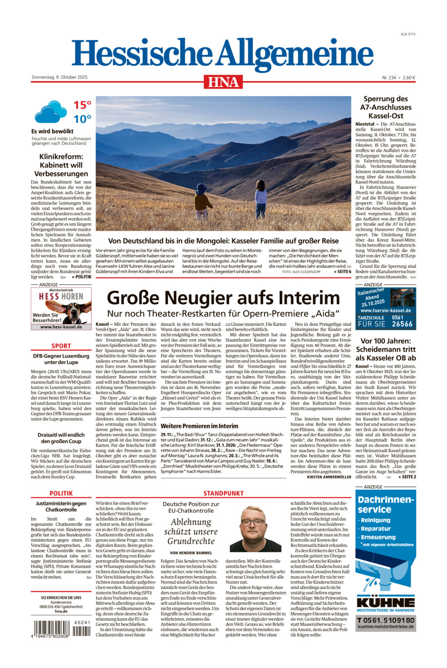 Hessische Allgemeine (Kassel-Nord) vom Donnerstag, 09.10.2025