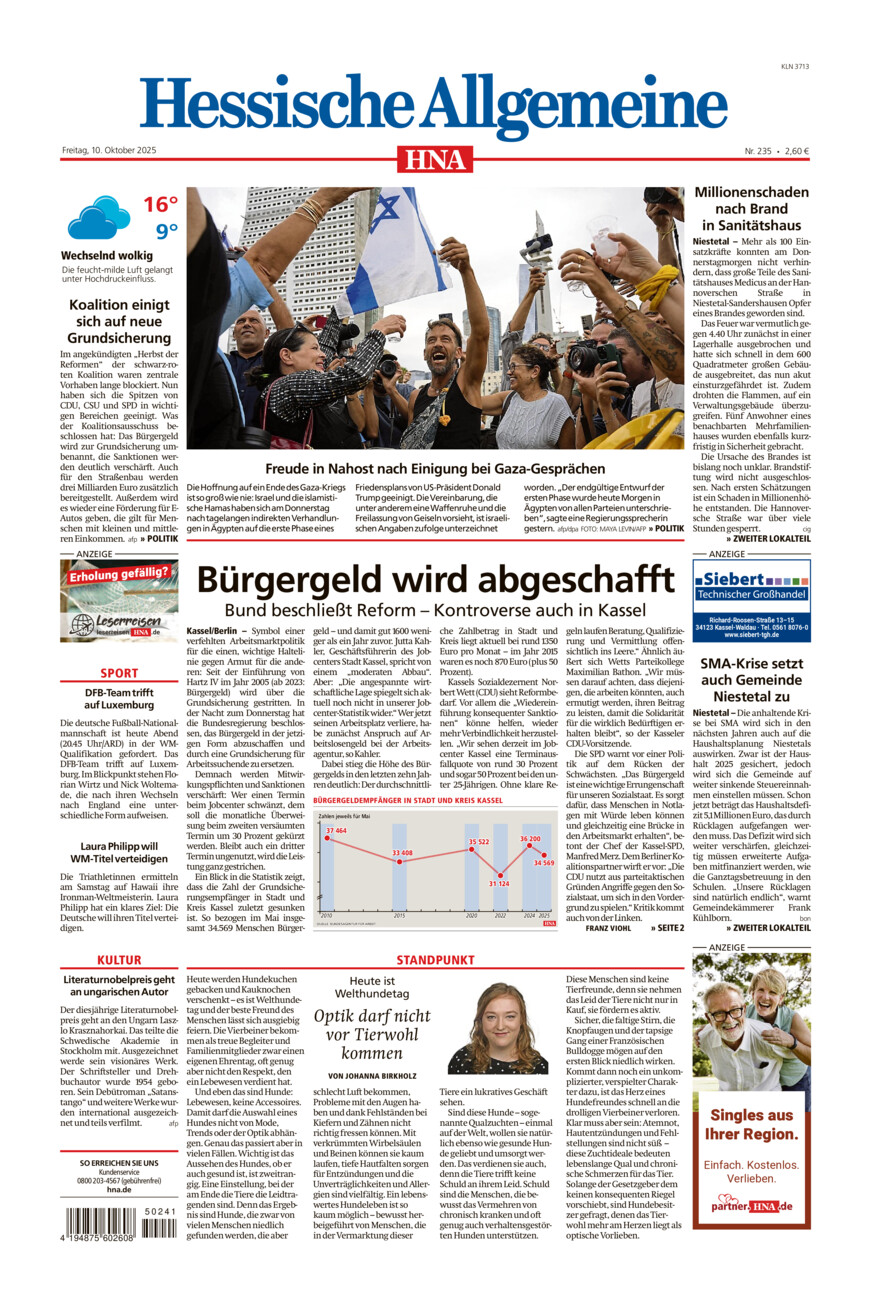 Hessische Allgemeine (Kassel-Nord) vom Freitag, 10.10.2025
