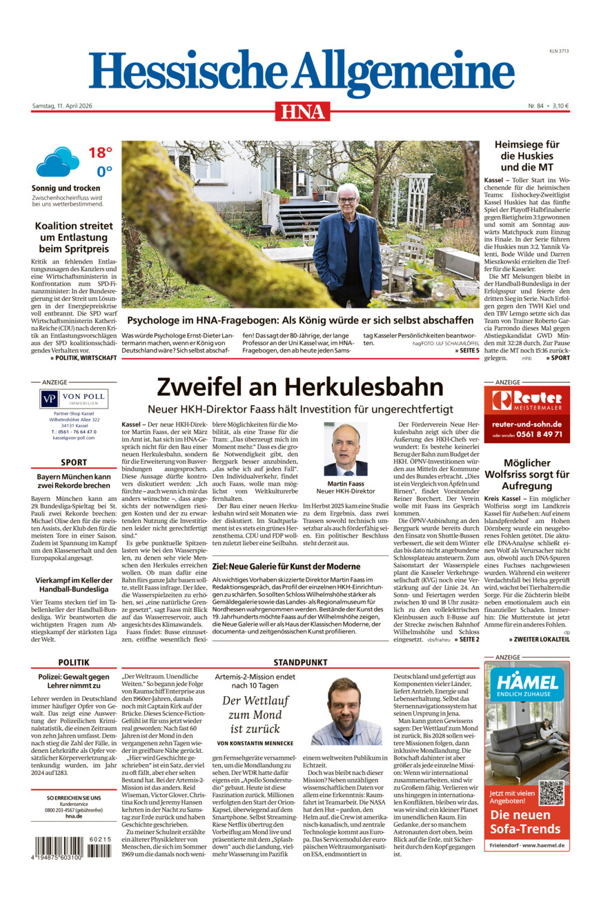 Hessische Allgemeine (Kassel-Nord) vom Samstag, 11.04.2026