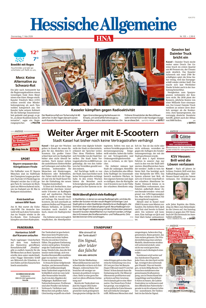 Hessische Allgemeine (Kassel-Nord) vom Donnerstag, 07.05.2026