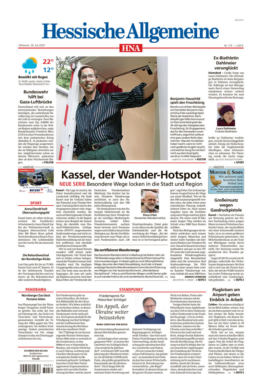 Hessische Allgemeine (Kassel-Nord) vom Mittwoch, 30.07.2025