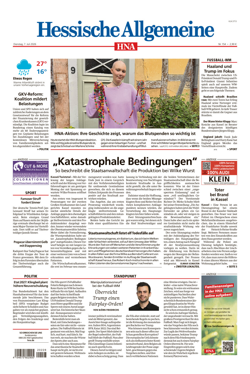Hessische Allgemeine (Kassel-Nord) vom Dienstag, 07.07.2026
