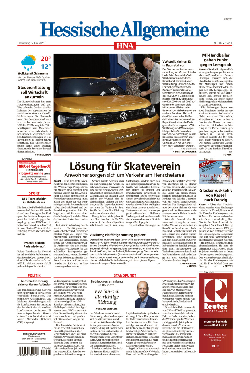 Hessische Allgemeine (Kassel-Nord) vom Donnerstag, 05.06.2025