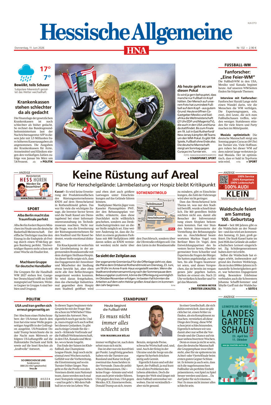 Hessische Allgemeine (Kassel-Nord) vom Donnerstag, 11.06.2026