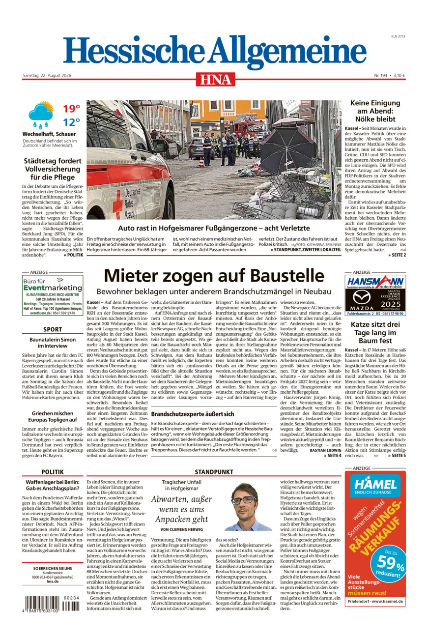 Hessische Allgemeine (Kassel-Nord) vom Samstag, 22.08.2026