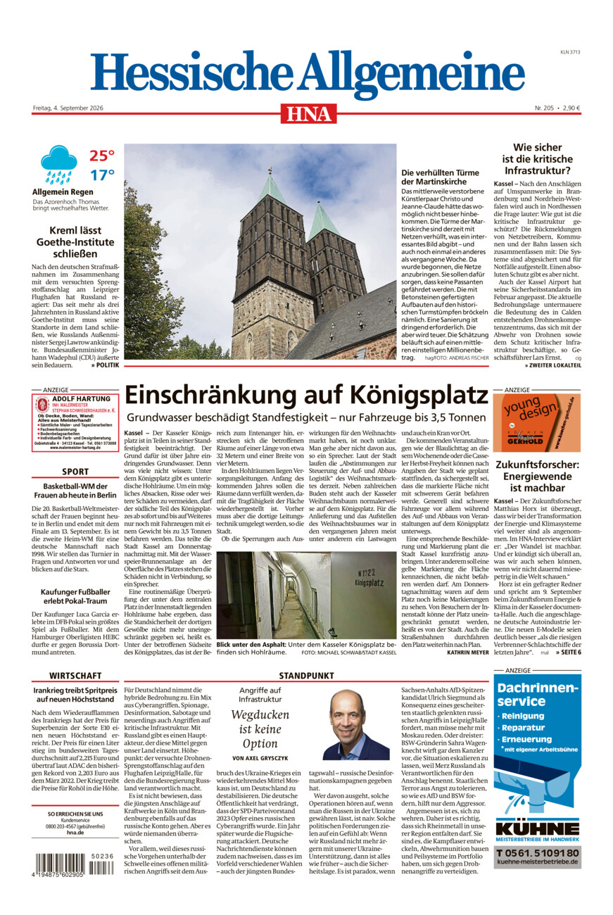 Hessische Allgemeine (Kassel-Nord) vom Freitag, 04.09.2026