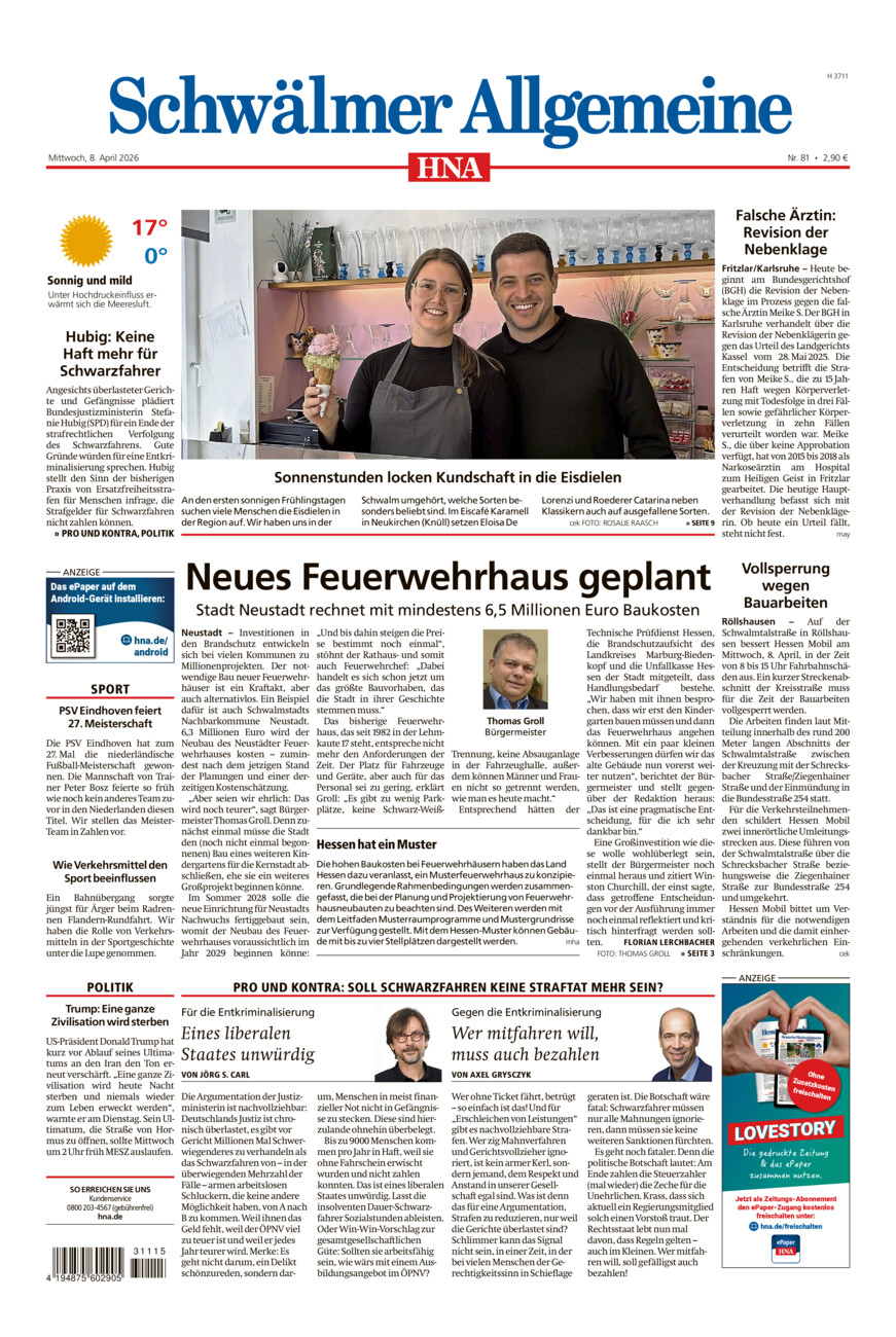 Schwälmer Allgemeine vom Mittwoch, 08.04.2026
