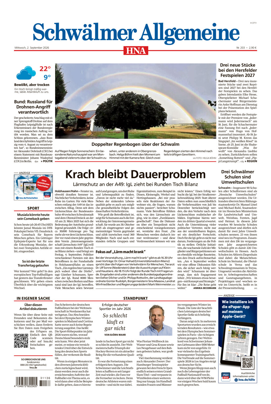 Schwälmer Allgemeine vom Mittwoch, 02.09.2026