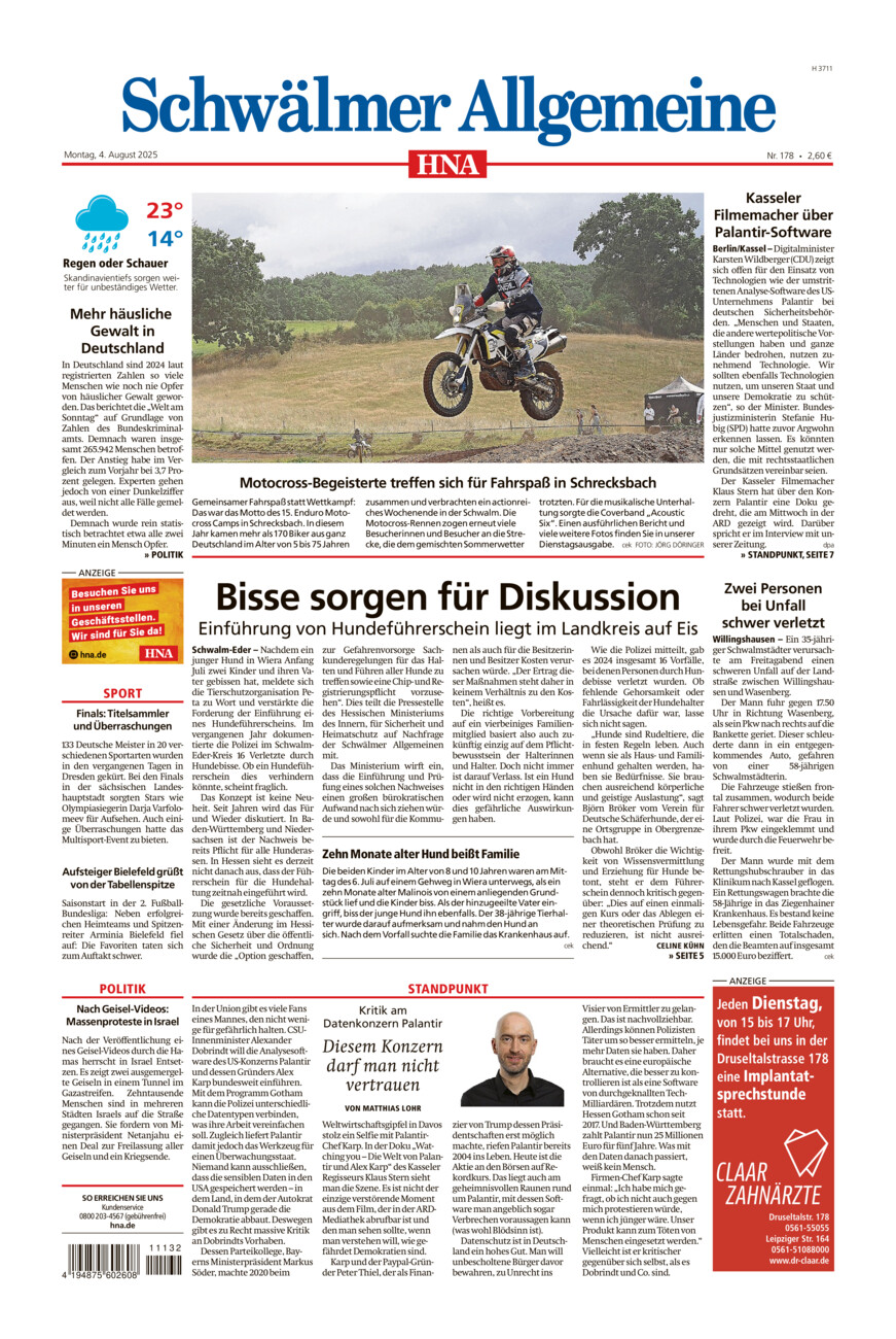 Schwälmer Allgemeine vom Montag, 04.08.2025