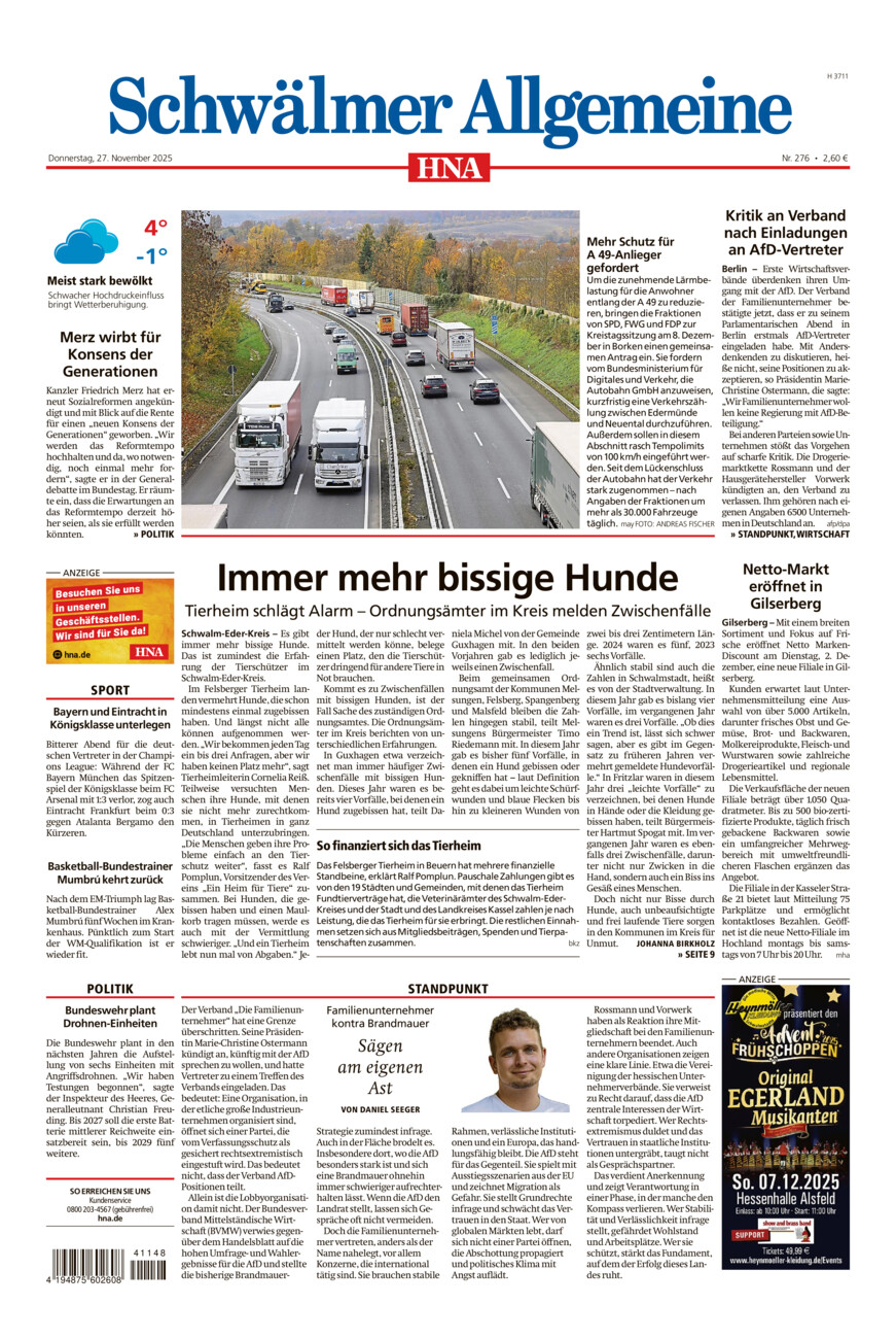 Schwälmer Allgemeine vom Donnerstag, 27.11.2025