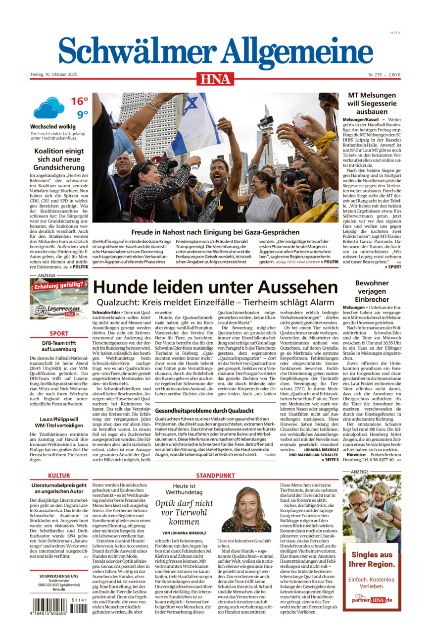 Schwälmer Allgemeine vom Freitag, 10.10.2025