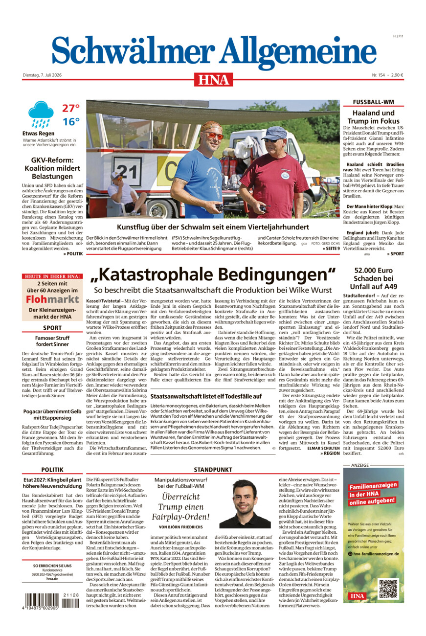 Schwälmer Allgemeine vom Dienstag, 07.07.2026