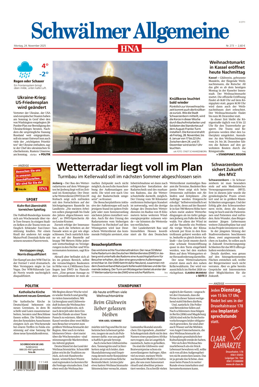 Schwälmer Allgemeine vom Montag, 24.11.2025