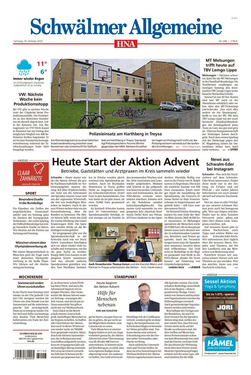 Schwälmer Allgemeine vom Samstag, 25.10.2025