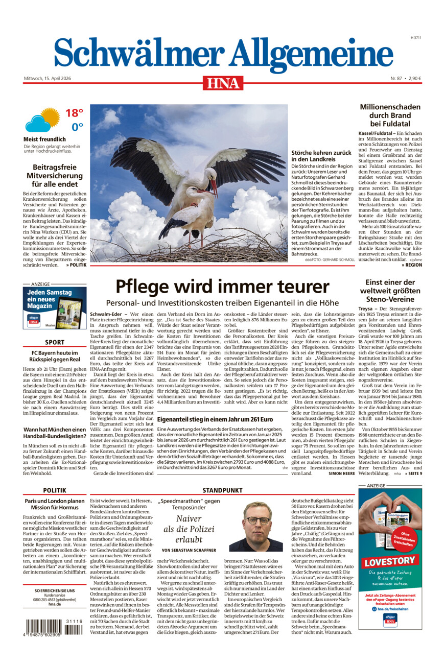 Schwälmer Allgemeine vom Mittwoch, 15.04.2026