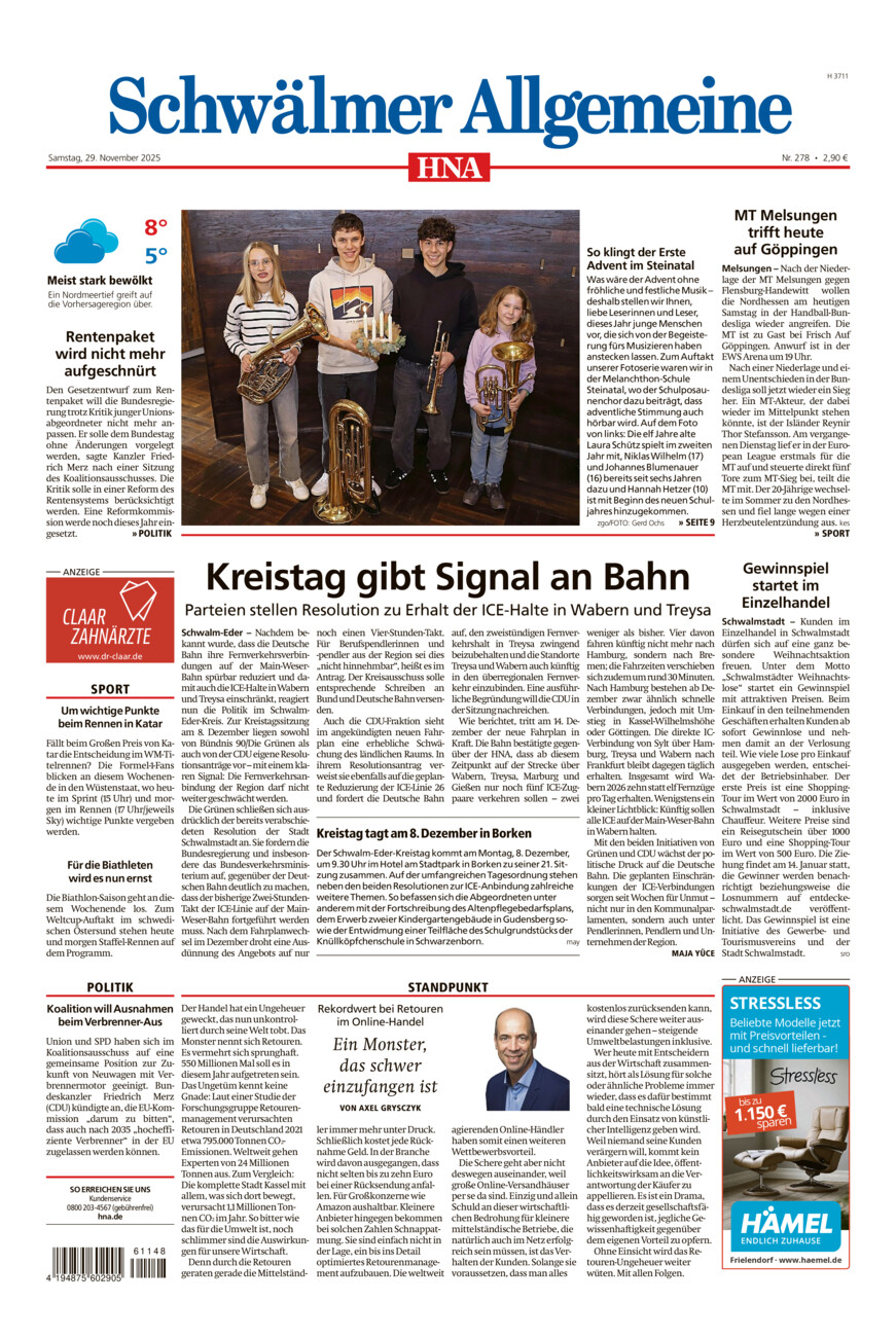 Schwälmer Allgemeine vom Samstag, 29.11.2025
