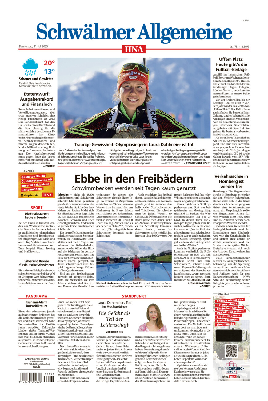 Schwälmer Allgemeine vom Donnerstag, 31.07.2025
