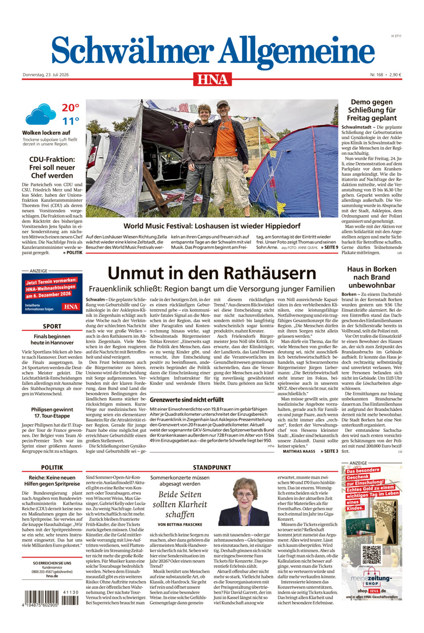 Schwälmer Allgemeine vom Donnerstag, 23.07.2026