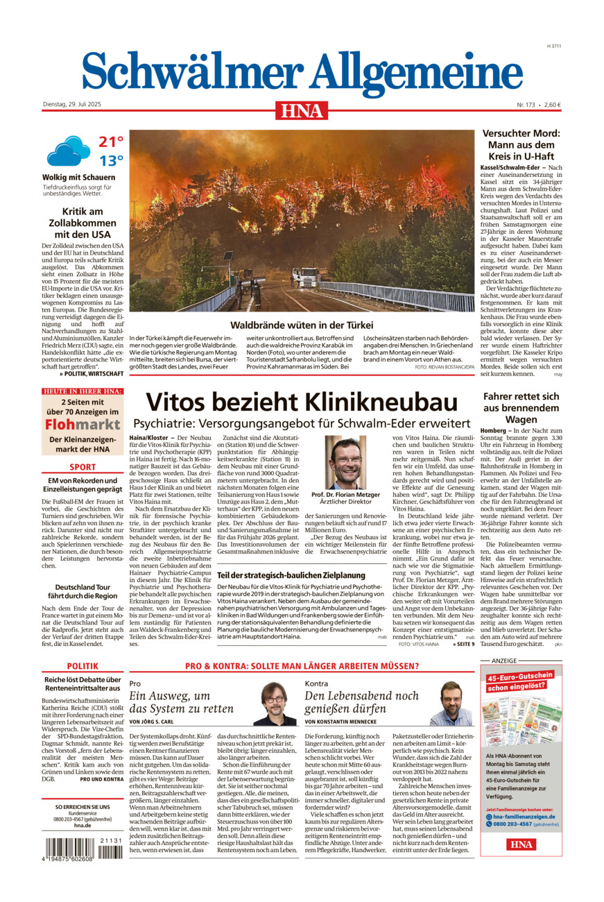 Schwälmer Allgemeine vom Dienstag, 29.07.2025