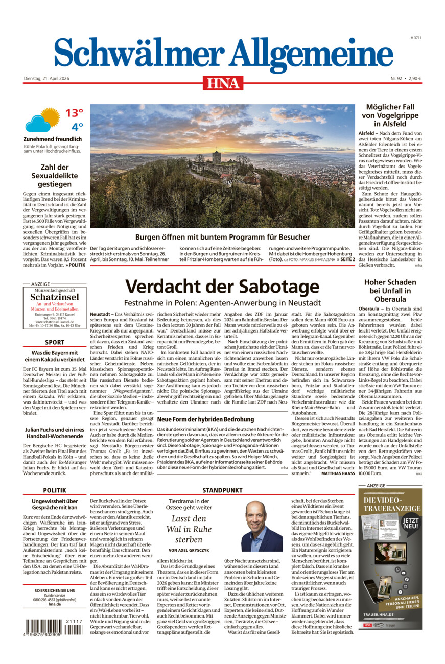 Schwälmer Allgemeine vom Dienstag, 21.04.2026