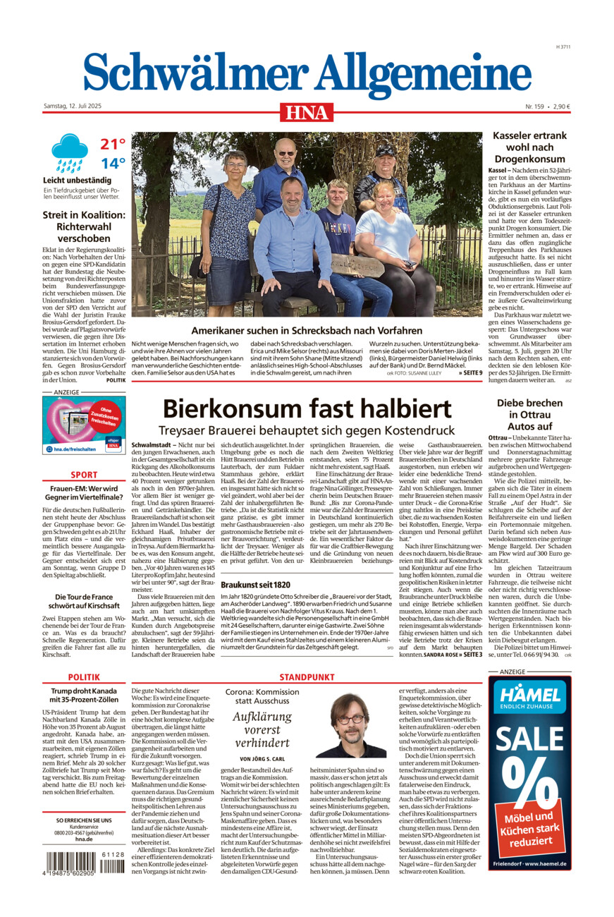 Schwälmer Allgemeine vom Samstag, 12.07.2025