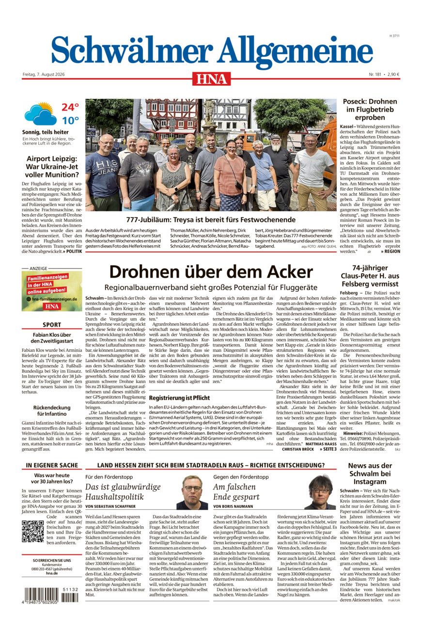 Schwälmer Allgemeine vom Freitag, 07.08.2026