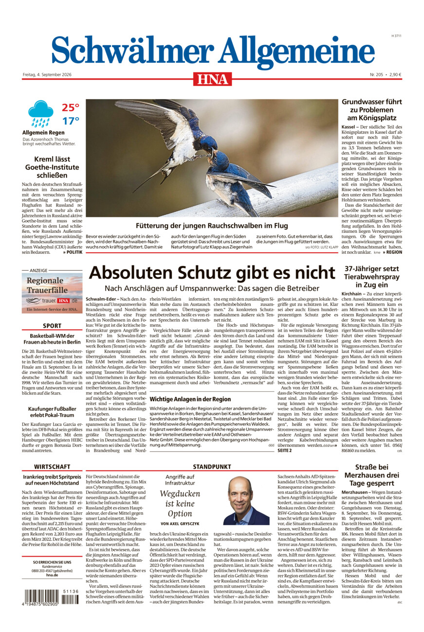 Schwälmer Allgemeine vom Freitag, 04.09.2026