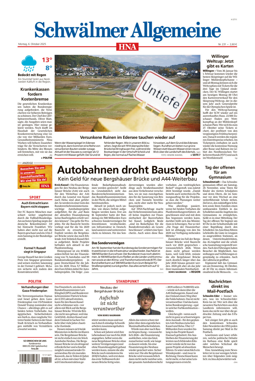 Schwälmer Allgemeine vom Montag, 06.10.2025
